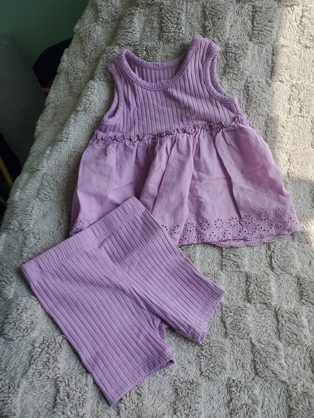 Lilac Ribbed Tank Top Dress & Shorts Set